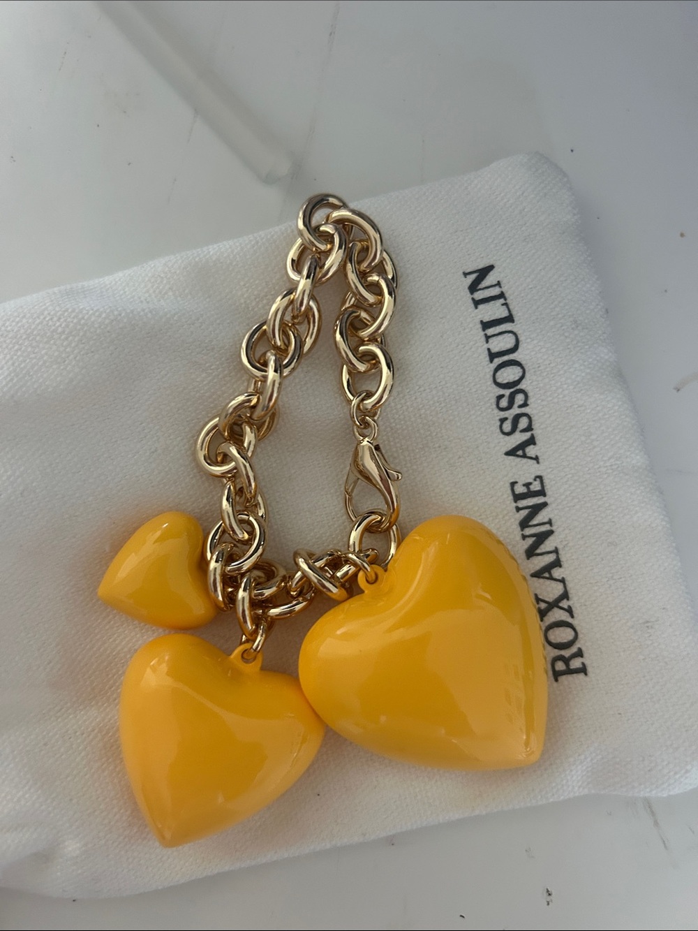 Roxanne Assoulin Gold Chain Keychain with Yellow Heart Charms. Bag charm - Picture 3 of 3